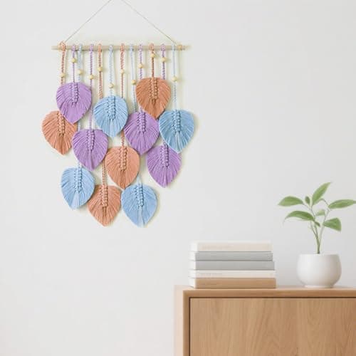 VEKALON Macrame Art Tapestry - Small Boho Chic Woven Wall Hanging Decor for Living Room, Modern Bohemian Leaf-Shaped Decorations for Apartment, Home, and Bedroom(Colorful) - Image 1