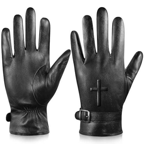 Aegend Black Leather Gloves Men, Genuine Sheepskin Winter Warm Touchscreen Motorcycle Gloves with Cashmere Lining for Cold Weather Driving - Image 1