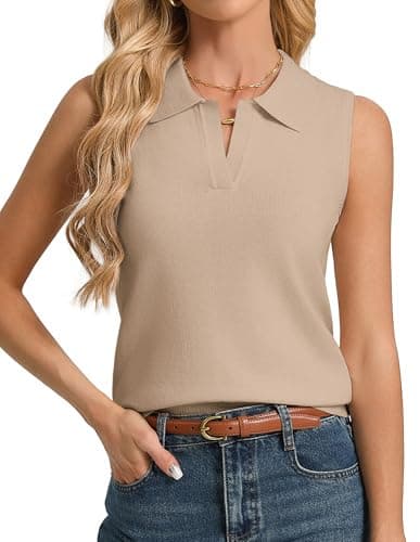 Kate Kasin Women Summer Khaki Sleeveless Work Tops Trendy 2026, Polo V Neck Sweaters Vest, Business Casual Tank Tops Lightweight S - Image 1