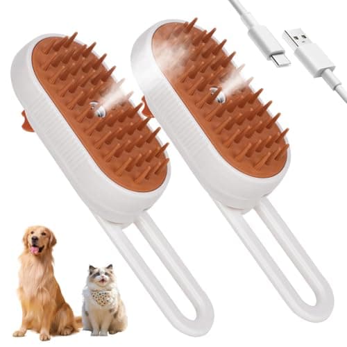 Pet Steam Brush – Rechargeable Spray Comb for Shedding & Massage (White-2Pack)