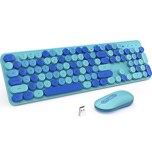 Wireless Keyboard and Mouse, LIZRROT Silent Keyboard Mouse Combo, Full-Sized Colorful Typewriter Keyboard with Round Keycaps, 2.4G Cute Mouse Compatible with PC/Laptop/Computer(Blue) - Image 1