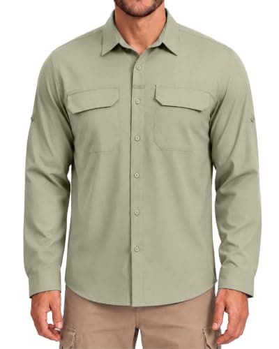 Men's Sun Protection Fishing Shirt UPF 50+ Long Sleeve Safari Hiking Travel Shirts with Pockets Quick Dry(Sage Green 3X-Large) - Image 1