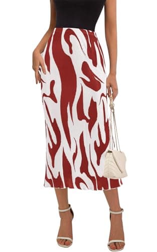 PRETTYGARDEN Women's 2026 Summer High Waist Printed A Line Pleated Skirts for Women Trendy Bodycon Midi Skirt Flared Hem (Wine Red on White, X-Large) - Image 1