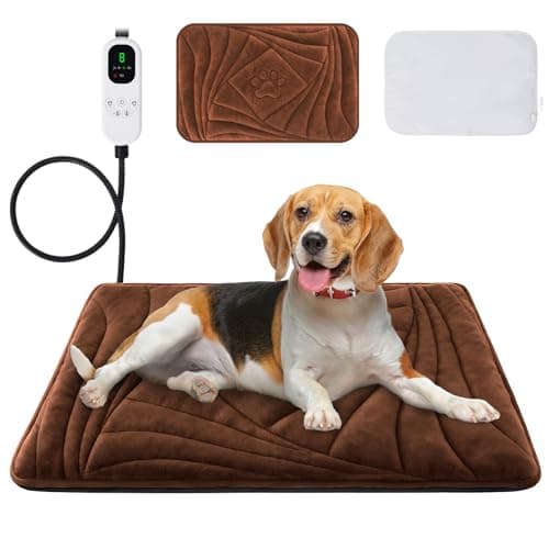 Petrendy Dog Heating Pad with Washable Cover, Soft Plush Pet Heating Pad with 9 Adjustable Temperature, Timer, Chew-Resistant Cord, Waterproof Electric Heated Pet Bed Mat for Dogs and Cats Indoor - Image 1
