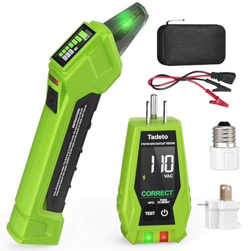 Tadeto Circuit Breaker Finder Tool with Outlet Tester, Quickly GFCI, Voltage, Electric Tester with Dual LCD Display, Light Socket and 3-2 Prong Grounding Adapter, Alligator Clip Adapter (Green) - Image 1