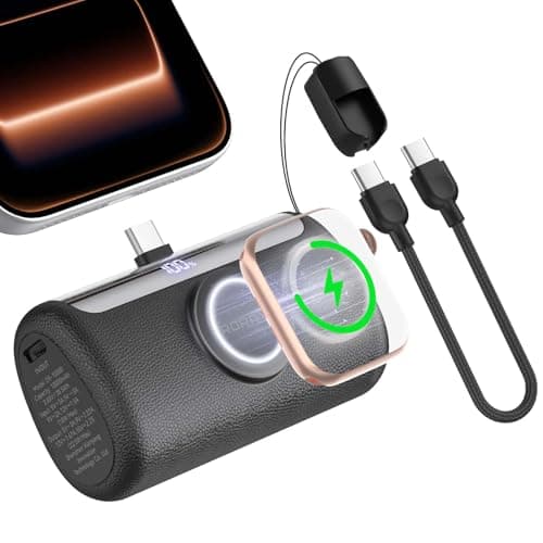 RORRY PalmGo Portable Charger, 10000mAh PD 22.5W Fast Charging Mini Power Bank with Built-in USB C Connector, 3-in-1 Battery Pack for iPhone 17/16/15 Pro/Max, Apple Watch Ultra/11/10/SE, iPad, Black - Image 1