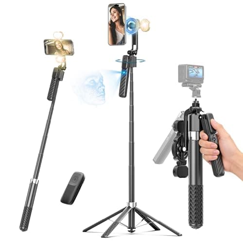 Oldshark 71" Auto Face Tracking Tripod with Light, 1-Sec Quick Setup Magnetic Tripod for iPhone, No App Needed 360° Rotating Phone & Camera Tripod, Content Creator Essentials for TikTok YouTube - Image 1
