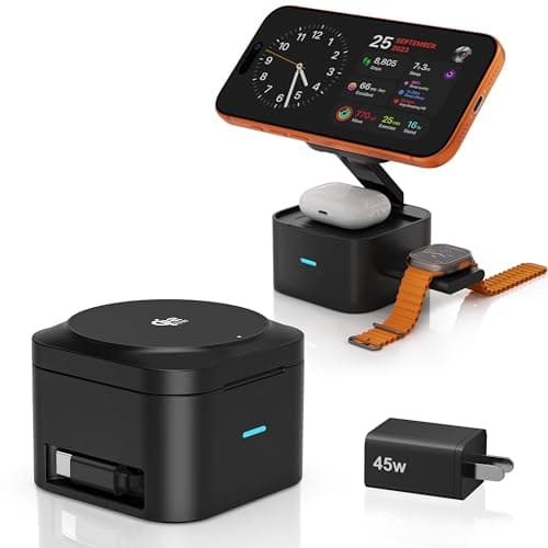 Foldable 3-in-1 Charging Station for Apple Devices, Qi2.2 25W MagSafe Charger Stand, Magnetic Wireless Charger for iPhone 17/16/15/14/13/12/Air Series, Apple Watch & AirPods (with 45W PD Adapter) - Image 1