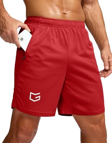 Men's 7" Workout Running Shorts Quick Dry Lightweight Gym Shorts with Zip Pockets (Red Medium) - Image 1