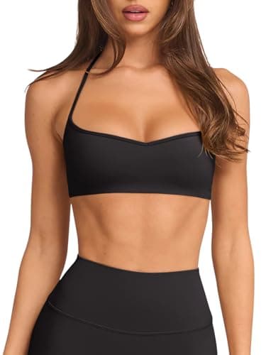 Black Sports Bras for Women Padded Adjustable Thin Straps Workout Yoga Gym Athletic Bras Y2k Casual Tops Activewear Camisole(Black Large) - Image 1