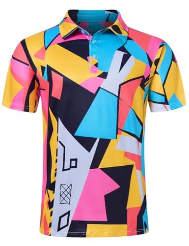 uideazone Mens Golf Shirt Athletic Polo Shirts Quick Dry 3D Colorful Printed Polo Short Sleeve Claasic Moisture Wicking Tennis Shirt - Image 1