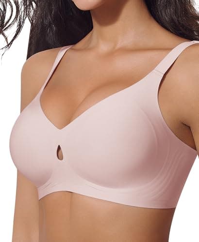 Ganado Wireless Bras for Women Cut Out Seamless Push Up Comfortable Bras No Underwire T Shirt Bra Padded Supportive Bralette (Pink, Medium) - Image 1