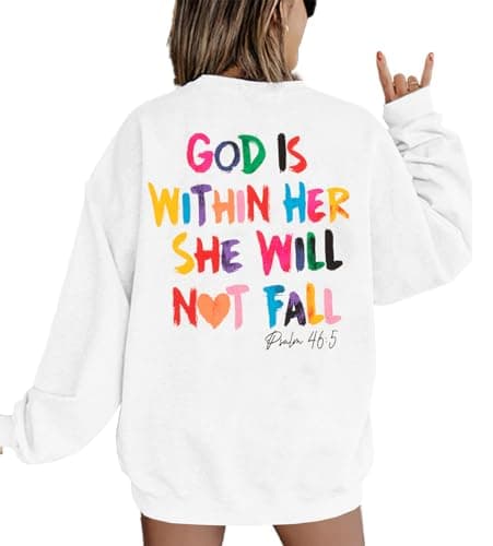 Christian Sweatshirt Women Bible Verse Pullover Christian God Is Within Her Long Sleeve Inspirational Blouse Top White - Image 1