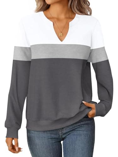 GKBK Womens Sweatshirts Long Sleeve Fall Tops Lightweight Color Block V Neck Cute Loose Casual Pullover - Image 1