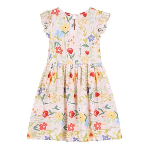 TRENDSTITCH Girl's Summer Dresses Ruffle Sleeve Boho Flowers Sundress for Kids Casual Party 9-10 Years - Image 1