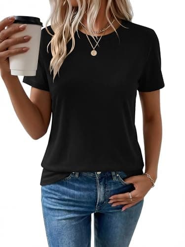 Women's T Shirt Cotton T-Shirts Short Sleeve Crewneck Basic Solid Color Tee Loose Fit Tshirts Breathable Comfy Summer Tops for Women 2026 Black - Image 1
