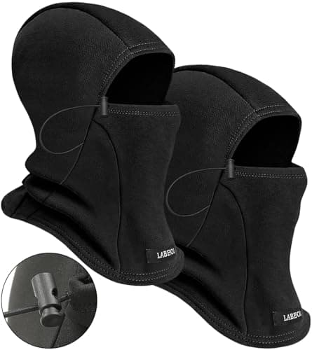 2 Pack Kids Balaclava Ski Mask, Winter Face Mask for Boys Girls, Windproof Face Cover with Adjustable Drawstring (US, Age, 8 Years, 15 Years, Black+Black) - Image 1