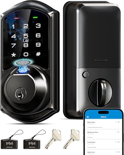 Veise VE07 Fingerprint Smart Door Lock, 7-in-1 Keyless Entry Deadbolt with App Control, Electronic Digital Touchscreen Keypad, Biometric Smart Locks for Front Door, Auto Lock, Matte Black - Image 1
