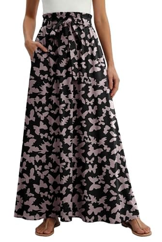 Lepunuo Floral Maxi Skirts Cute Flowy Casual High Waisted Flowy Maxi Skirts Trendy Skirts with Pockets - Image 1