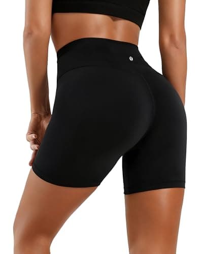 MXYMXY Women’s 6” High Waisted Biker Shorts — Sculpting Fit Tummy Control Workout Shorts Moisture-Wicking Athletic Running Shorts Black - Image 1
