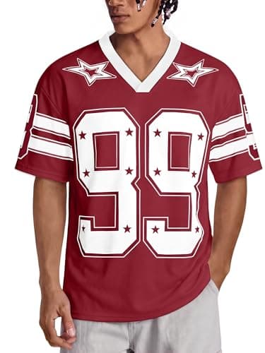 Crastimo Unisex Tees Streetwear Jersey Breathable Mesh Short Sleeve Top Loose Oversized Y2K Number Print Quick-Drying Football Baseball Mens Red XL - Image 1