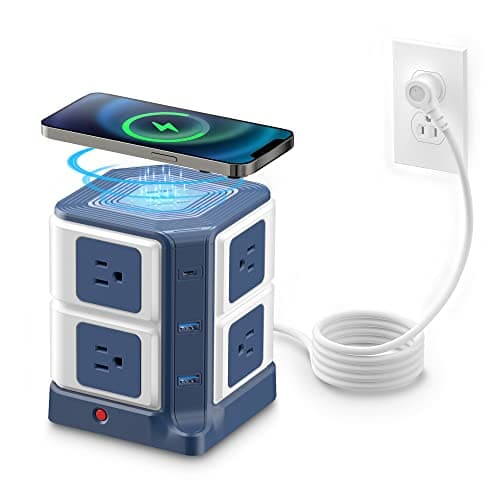 PD 20W USB C Power Strip with Wireless Charger BESTEK 8-Outlet Surge Protector and 30W 3-Port USB Charging Dock Station,4000 Joules,ETL Listed,Dorm Room Accessories (8AC+3USB+Wireless Charger-Blue) - Image 1