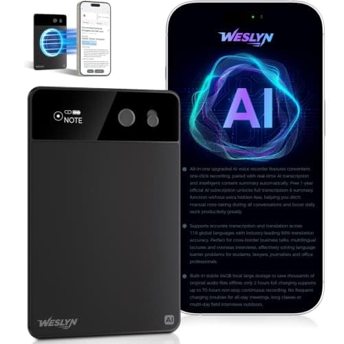 Wesyln AI Voice Recorder 64GB, Assisted AI Transcription & Summary, Supports 118 Languages, Portable Audio Recording Device for Legal Public Meetings, Class Lectures & Interviews - Image 1
