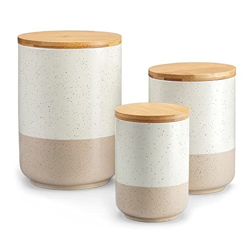 vancasso Sabine Ceramic Canister Set with Airtight Wood Lids - 3-Piece Kitchen Storage for Flour, Sugar, Coffee, Tea & Spices - Modern Countertop Decor - Image 1