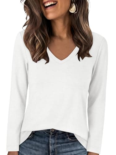 ANRABESS Women's Long Sleeve Spacer Tops, White, XL