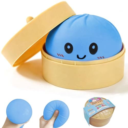 Dumpling Squishy Stress Ball, JHSRVER Mystery Dumpling Squishies, Dumplings Stretchy Desk Toy, Handmade Squeeze Toys, Bun Dough Sensory Fidget Toy with a Steame (Blue) - Image 1