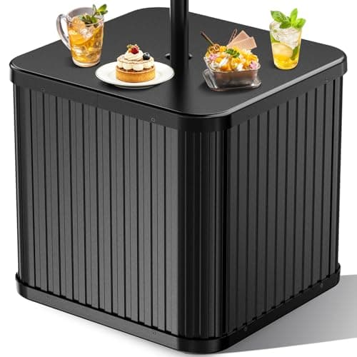 Hyperzoo Umbrella Side Table with Umbrella Hole, 2-in-1 Outdoor Side Table & Umbrella Stand with Fillable Base, Heavy Duty Poolside Table Holds 132 lbs, Fits ≤1.5” Pole for Poolside & Backyard, Black - Image 1