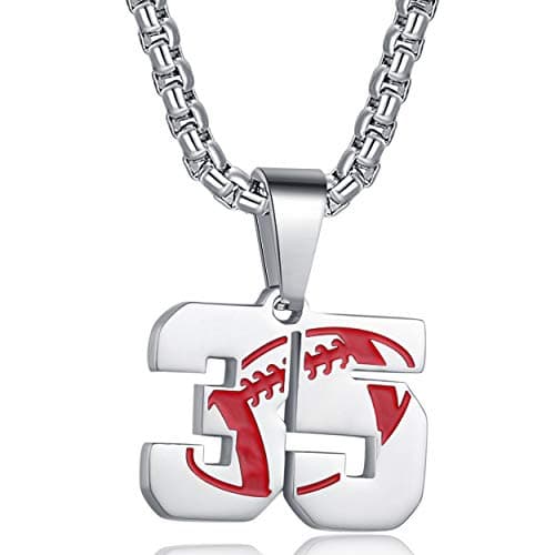 Rehoboth American Football Rugby Jersey Number 35 Pendant Necklace for Women Men 24 (22+2) Inch Adjustable Stainless Steel Chain - Image 1