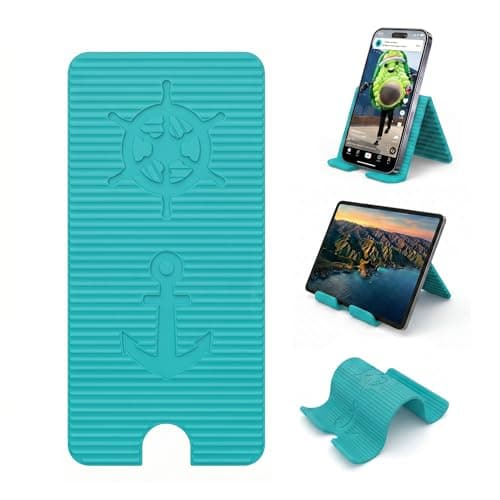 Adjustable Foldable Silicone Phone Stand 2-Pack, Cyan Blue, with Charging Port, Non-Slip Desk Holder for iPhone, Samsung, Tablets - Image 1