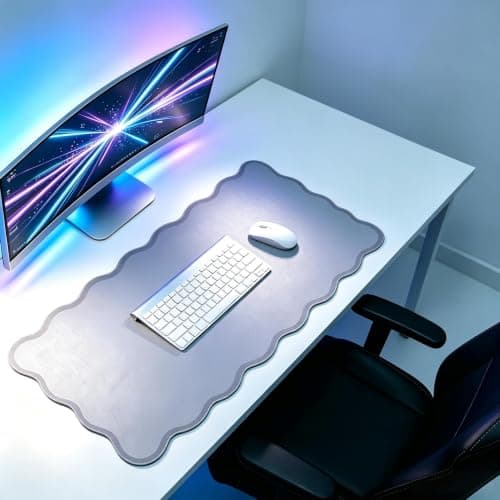 yuboo Scalloped Desk Mat, 31" x 15.7" Large Aesthetic Mouse Mat, PU Leather Waterproof Computer Mouse Keyboard Desk Pad, Kawaii Desk Accessories for Gaming Work Home Decor