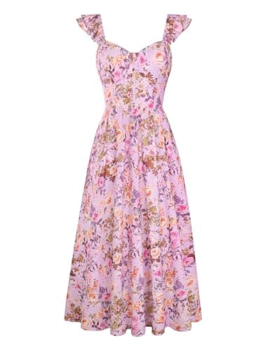 Women Maxi Floral Corset Dress,Milkmaid Sundress,Spring Dresses for Women 2026 Purple with Delicate Floral M - Image 1