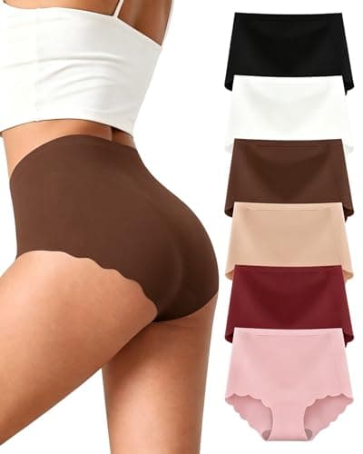 NESBRE High Waisted Underwear for Women Seamless No Show Panties Tummy Control Full Coverage Breathable Stretch Briefs 6 Pack Multicolor - Image 1