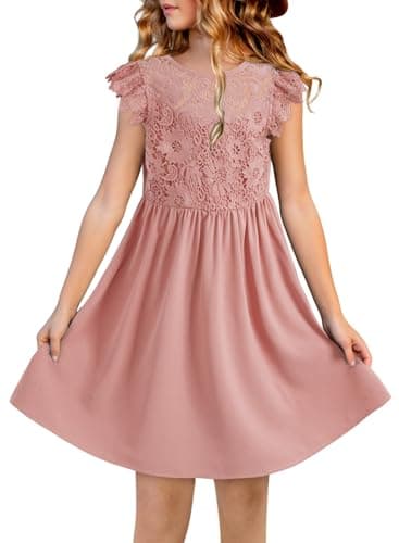 DOKOTOO KIDS Girls Summer Dresses Little Kid Formal Party Wedding Flower Girl Dress Lace Sleeveless Fashion Clothes Pink Size 6 7 Years Old - Image 1
