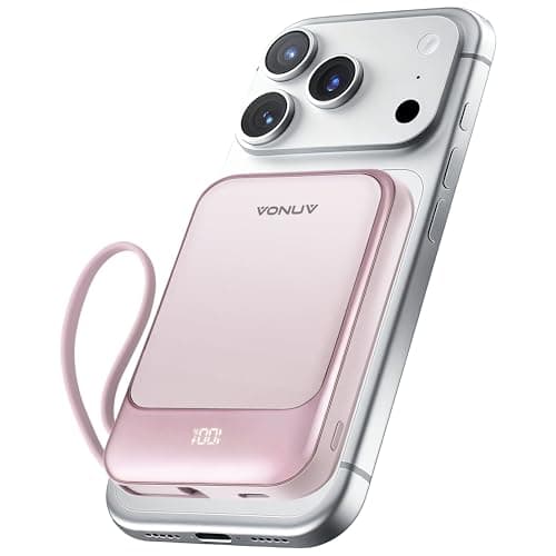 Magnetic Power Bank 10000mAh, Wireless Portable Charger with 15W Max Fast Charging & Built-in USB-C Cable, 22.5W PD LED Display Battery Pack Compatible with iPhone 17/16/15, Samsung Galaxy(pink) - Image 1