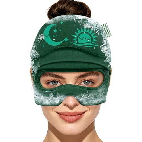 Migraine Relief Cap & Eye Mask Headache Relief Cap, Ice Face Mask, Cold Compress Head Wrap for Tension Headache Relief (Green)