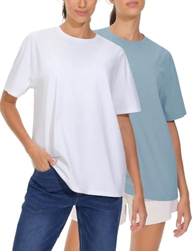THE GYM PEOPLE 2 Pack Women's Oversized T Shirts Casual Loose Fit Short Sleeve Tops Summer Crewneck Basic Tees - Image 1