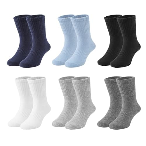 Fiveluck 6 Pairs Boys Athletic Crew Socks, Cotton Basic School Uniform Breathable Casual Sports Socks, Blue, 3-5T - Image 1
