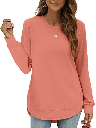 OFEEFAN Sweaters For Women Trendy Crewneck Sweatshirts For Women Winter Coral XL - Image 1