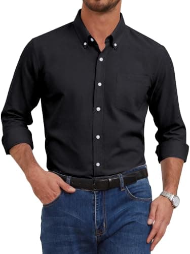GIANZEN Long Sleeve Black Shirts for Men Button Up Shirt Men's Casual Button-Down Dress Down Mens Oxford Work Black Size XXXXL Tall - Image 1