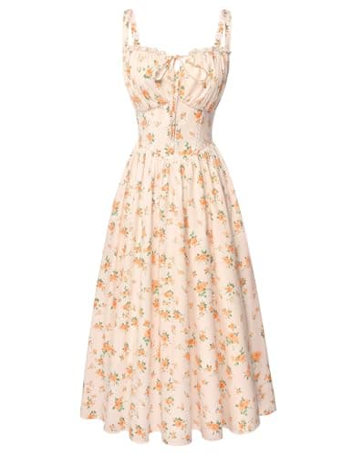 Scarlet Darkness Women 2026 Floral Corset Dress Summer Milkmaid Sundress Wedding Guest Dresses with Pockets Sunset Bloom XXL - Image 1