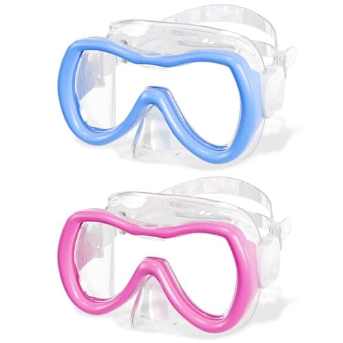 Aegend 2 Pack Kids Swim Mask Goggles for Boys Girls 3-14, Tempered Glass Lens 180° HD Wide View with Nose Cover for Pool Beach