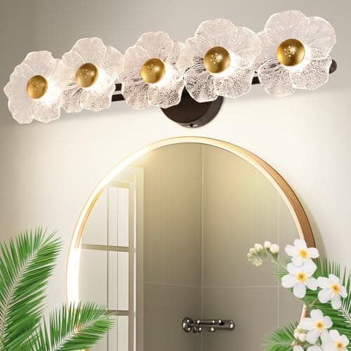 TYhogar 26.7" Black Bathroom Light Fixtures 5 Light Floral Bathroom Vanity Light, 3-Color Temperature Vanity Light Elegant Led Wall Lights Cordless Wall Sconces for Decor,Restroom,Livingroom,Bedroom - Image 1
