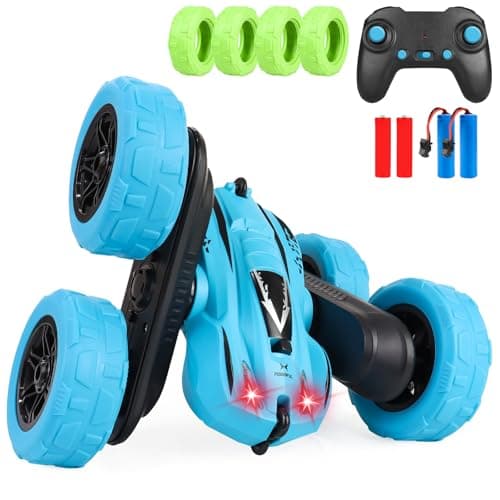 Remote Control Car for Kids, 360° Rotating Stunt Car, Double-Sided Driving, 2.4GHz RC Car with LED Headlights, Rechargeable All Terrain Toy, Extra 4 Green Wheels, Gift for Boys Girls Ages 4-8 6-12 - Image 1