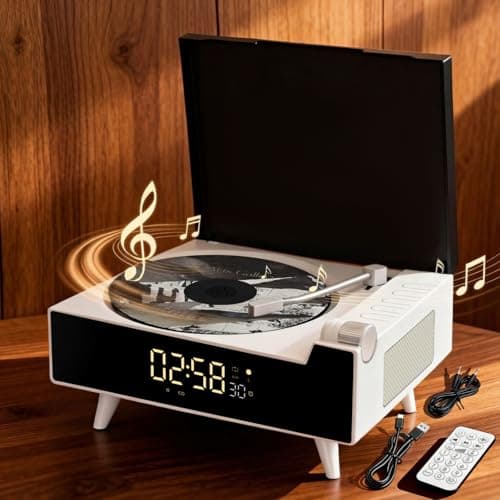 Qobayleo 9-in-1 Portable Retro CD Player for Home with Built-in Hi-Fi Dual Stereo Speakers, Bluetooth, FM Radio, Remote Control & Timer, LED Display, Support USB/AUX/Type-C, Festival Gift, White - Image 1