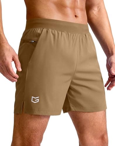 G Gradual Men's Athletic Running Shorts 7"/5"/9" Zipper Pocket Lightweight Workout Gym Quick Dry Shorts Golf Tennis Hiking, 5", Dark Khaki, Large - Image 1