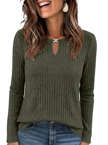 ANRABESS Women's Ribbed Knit Long Sleeve Tops,Green,XX-Large - Image 1